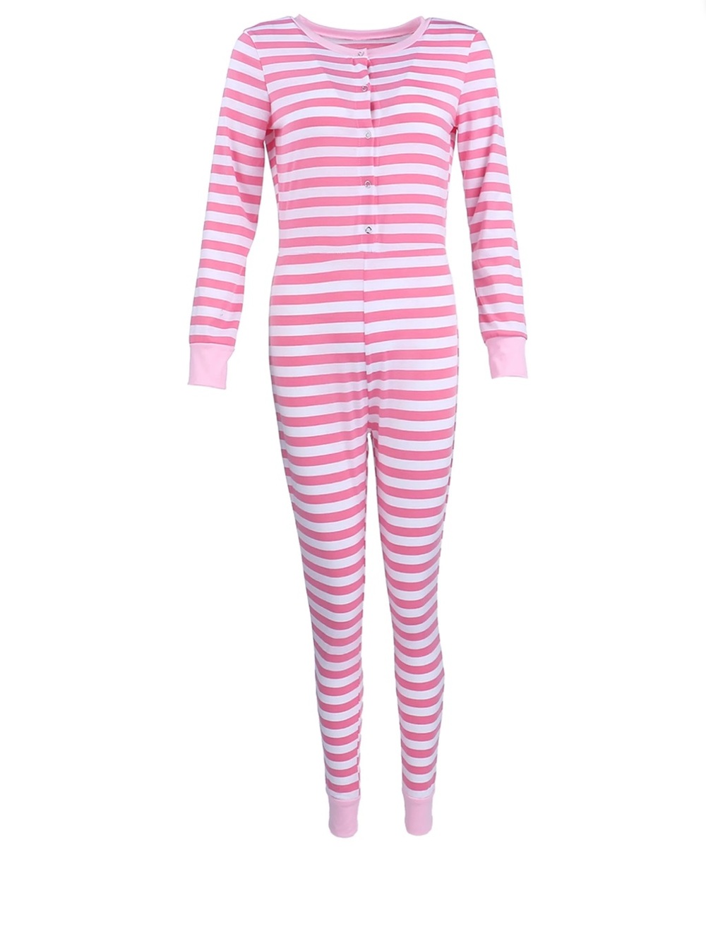 Pink & White Striped One-Piece Pajama Jumpsuit